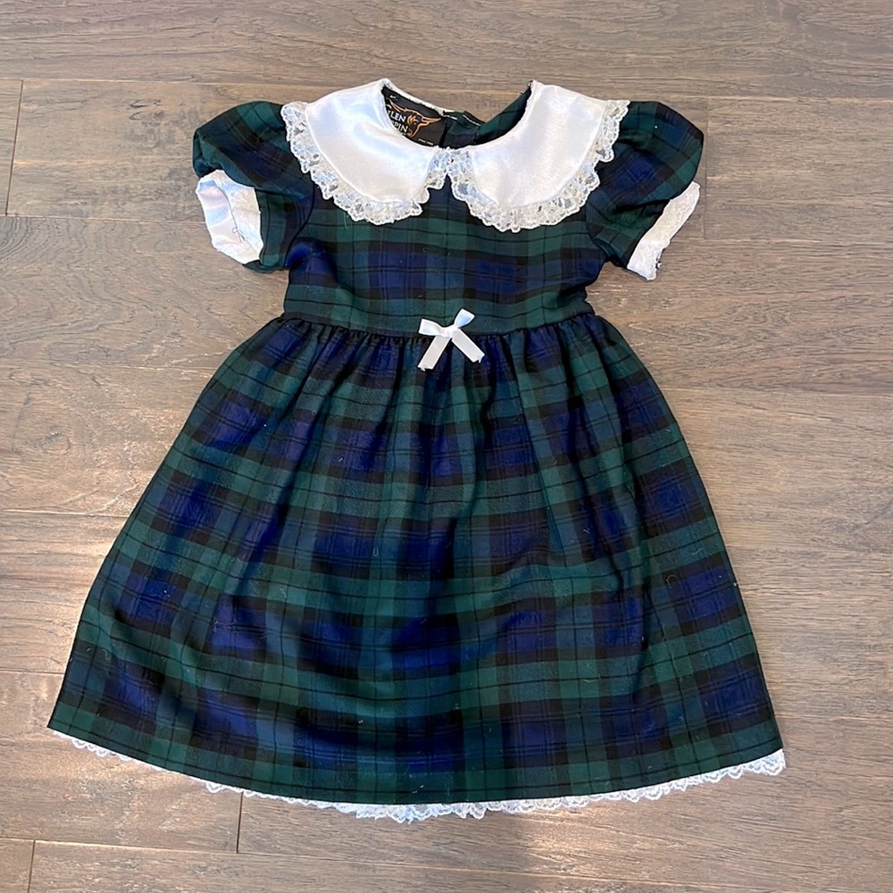 Green & Navy Scottish collard dress w/ lace details and petticoat | 3T
